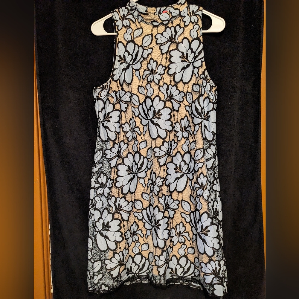 Plenty by Tracy Reese Anthropologie blue/cream Floral Lace Dress. Women's 10